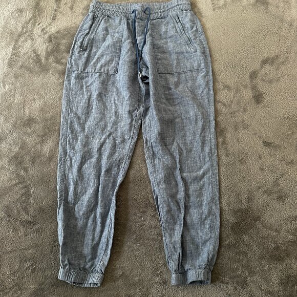 Athleta Retreat 100% Linen Joggers Blue Women's size 6 Pants Summer Resortwear - Picture 1 of 8